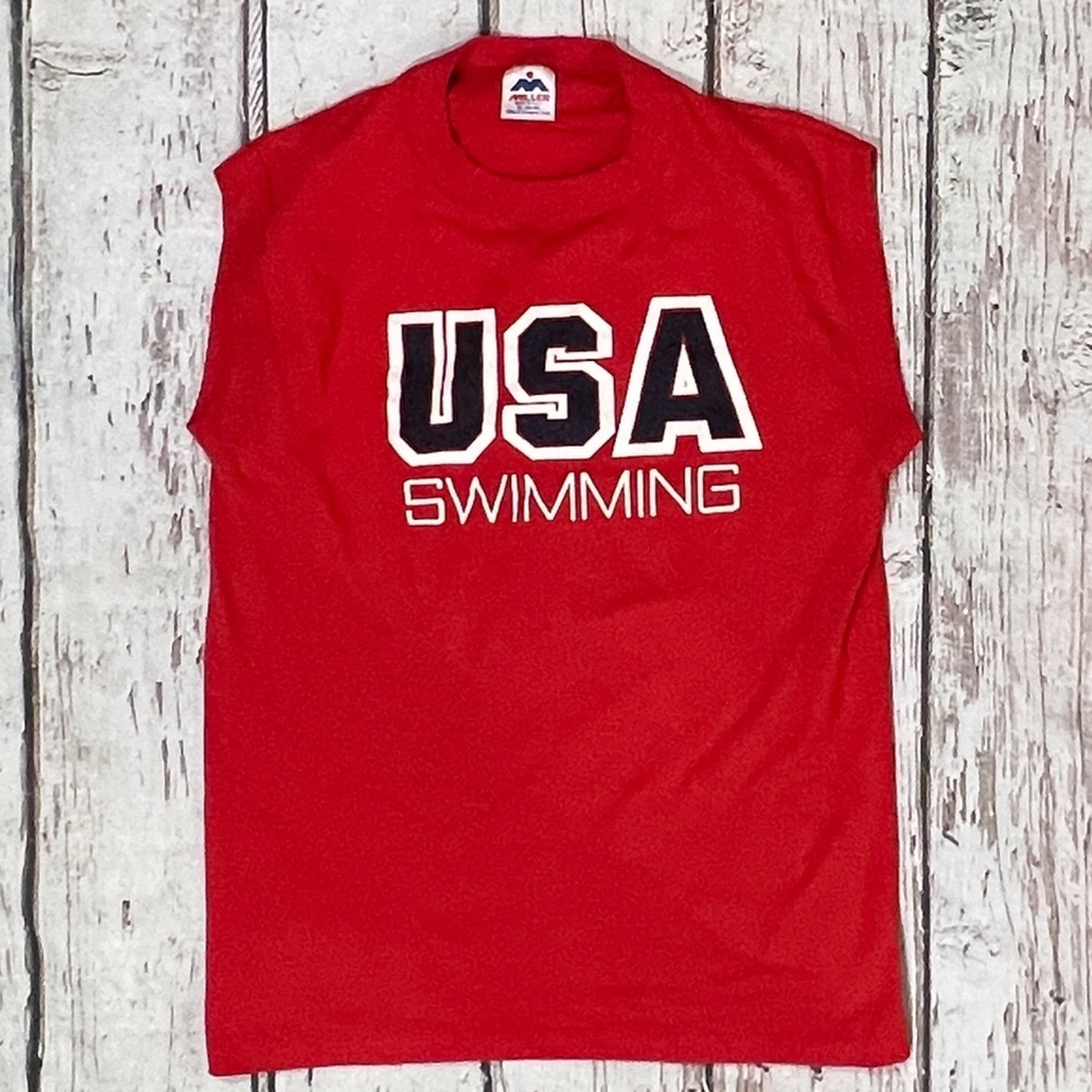 Vintage Red USA Swimming Short Sleeve Tee